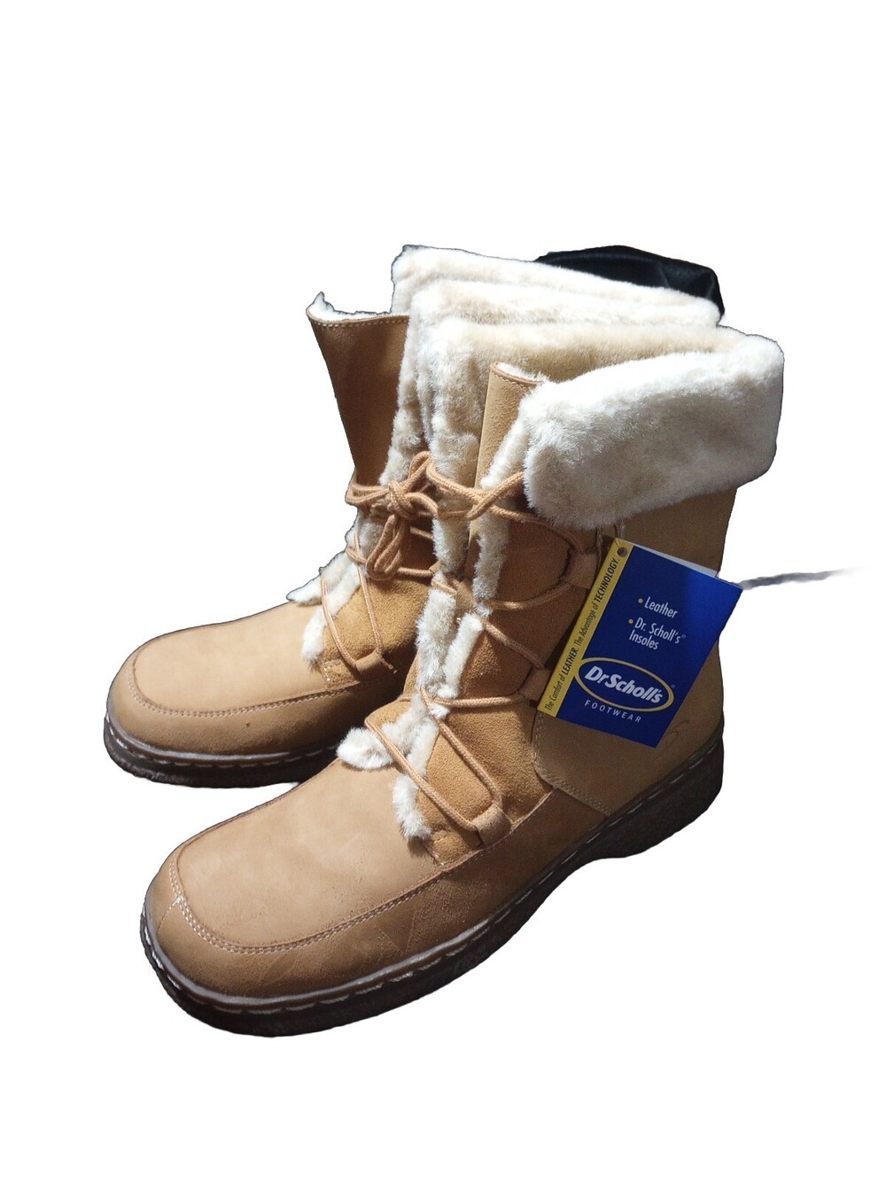 Dr. Scholls Diamond Suede Leather Square Toe Sherpa Fur Lace Up Boots 9.5M